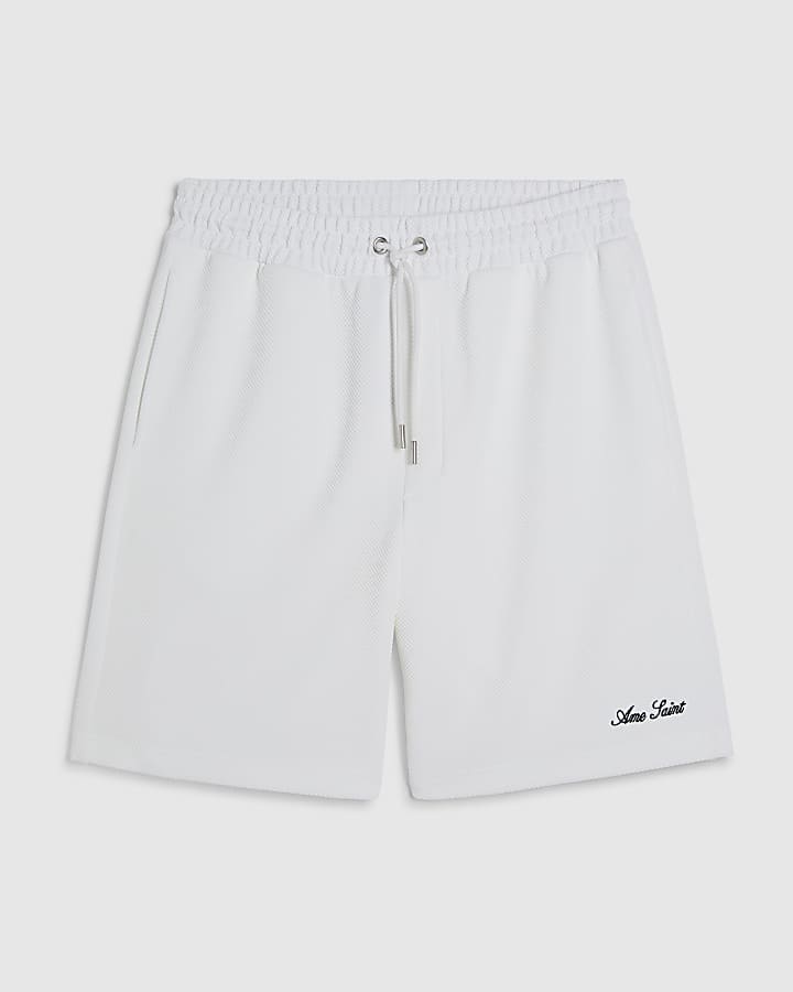 White Regular Fit Textured Shorts