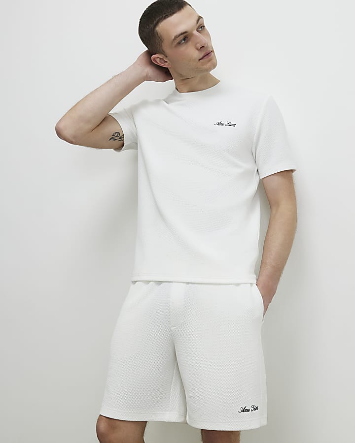 White Regular Fit Textured Shorts