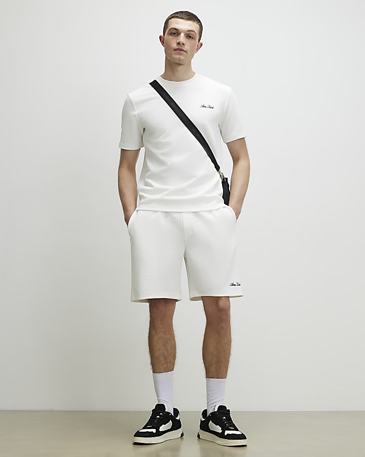 White Regular Fit Textured Shorts