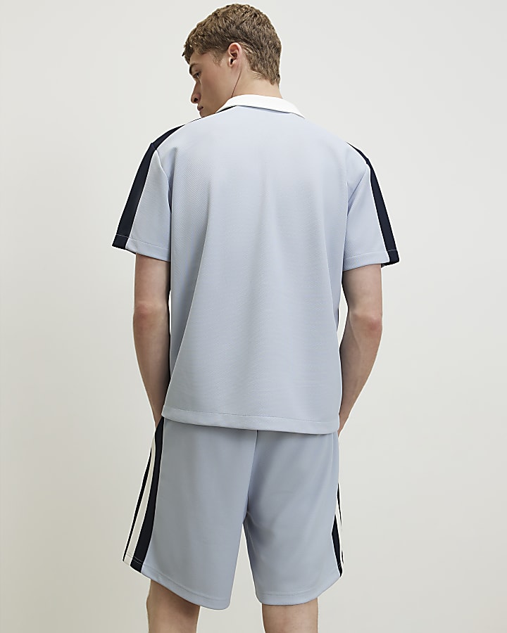 Blue Regular Fit Pique Panel Revere Shirt