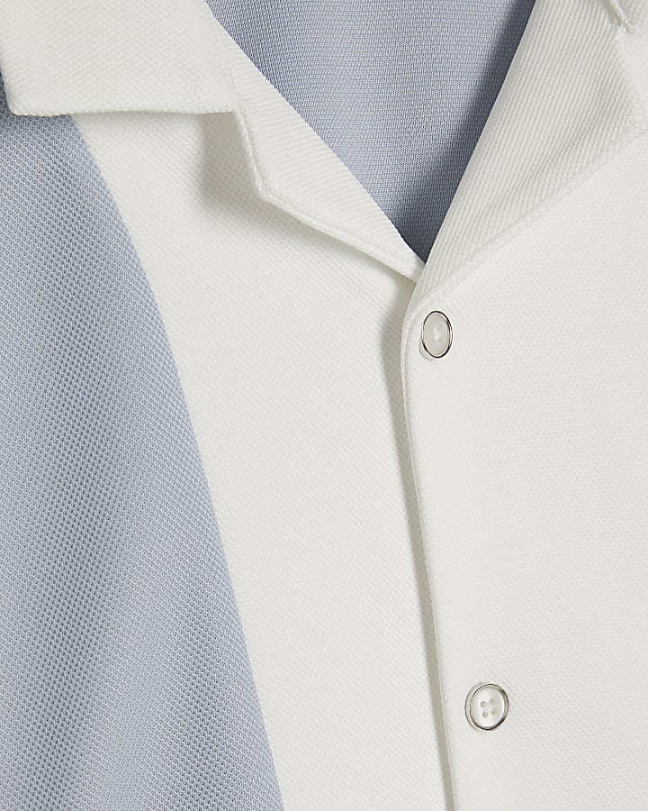 Blue Regular Fit Pique Panel Revere Shirt