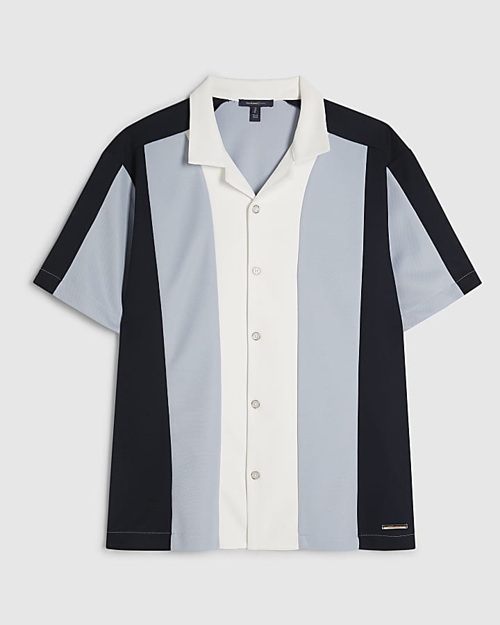 Blue Regular Fit Pique Panel Revere Shirt