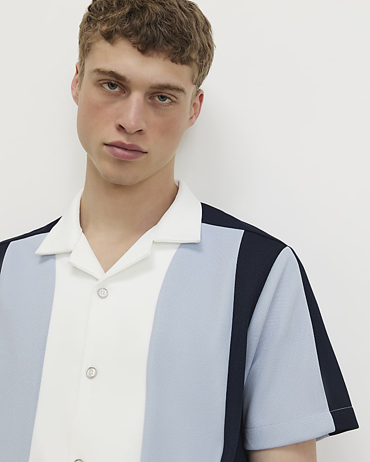 Blue Regular Fit Pique Panel Revere Shirt