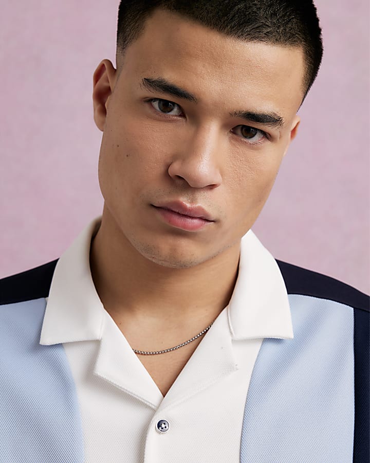 Blue Regular Fit Pique Panel Revere Shirt