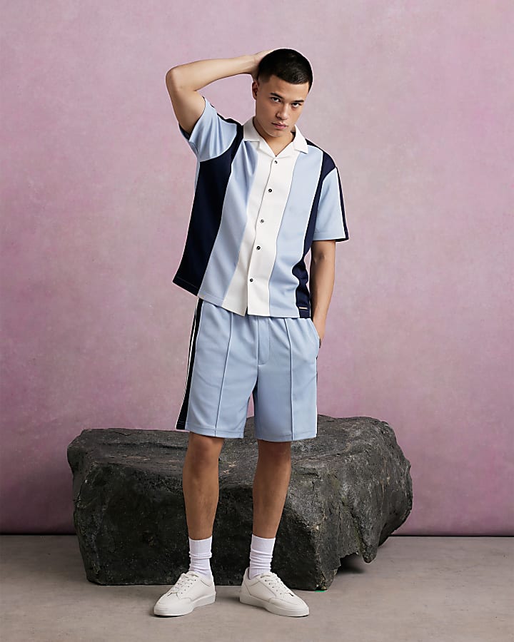 Blue Regular Fit Pique Panel Revere Shirt