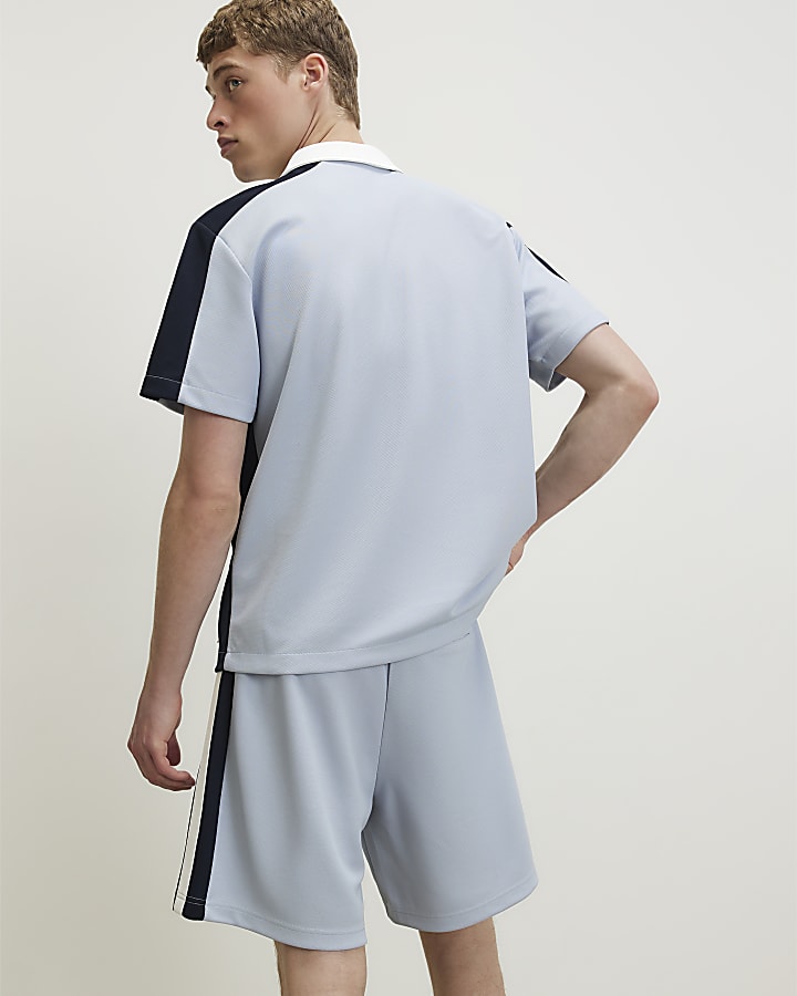 Blue Regular Fit Pique Taped Shorts