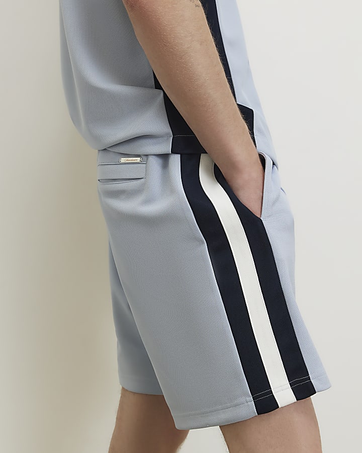 Blue Regular Fit Pique Taped Shorts