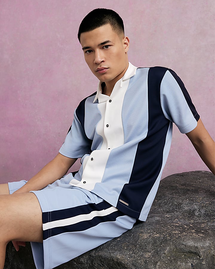 Blue Regular Fit Pique Taped Shorts