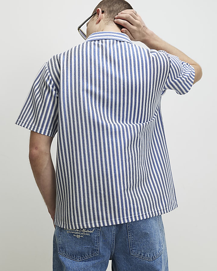 Blue Regular Fit Crochet Stripe Shirt