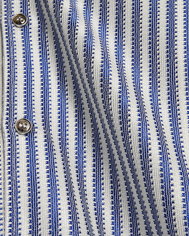 Blue Regular Fit Crochet Stripe Shirt