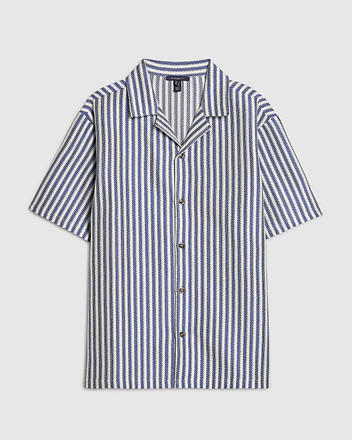 Blue Regular Fit Crochet Stripe Shirt