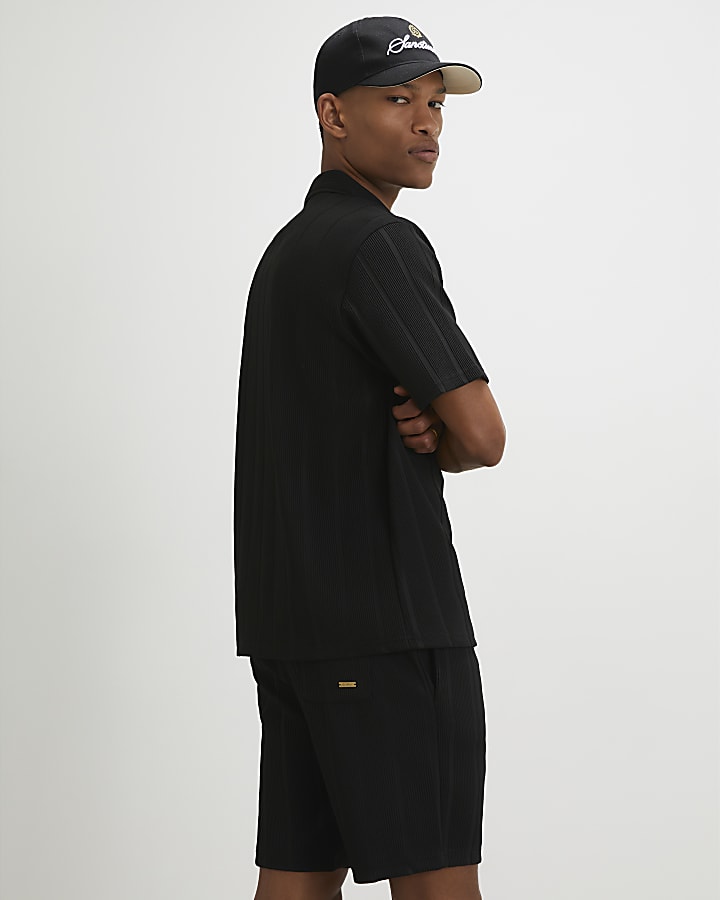 Black Slim Fit Textured Stripe Shorts