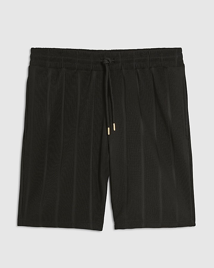 Black Slim Fit Textured Stripe Shorts