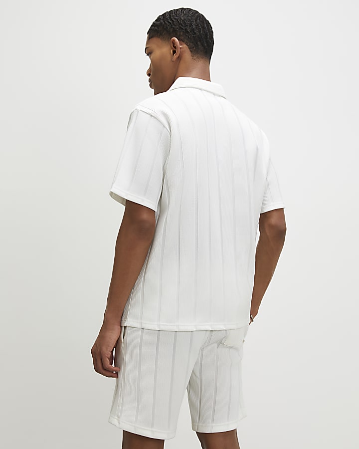 White Regular Fit Textured Stripe Shirt