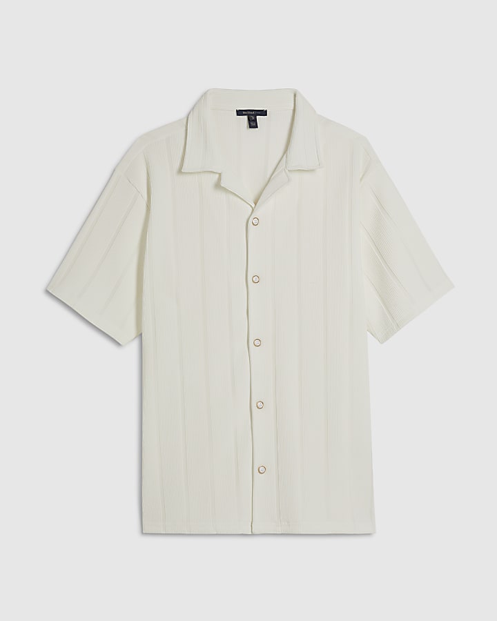 White Regular Fit Textured Stripe Shirt