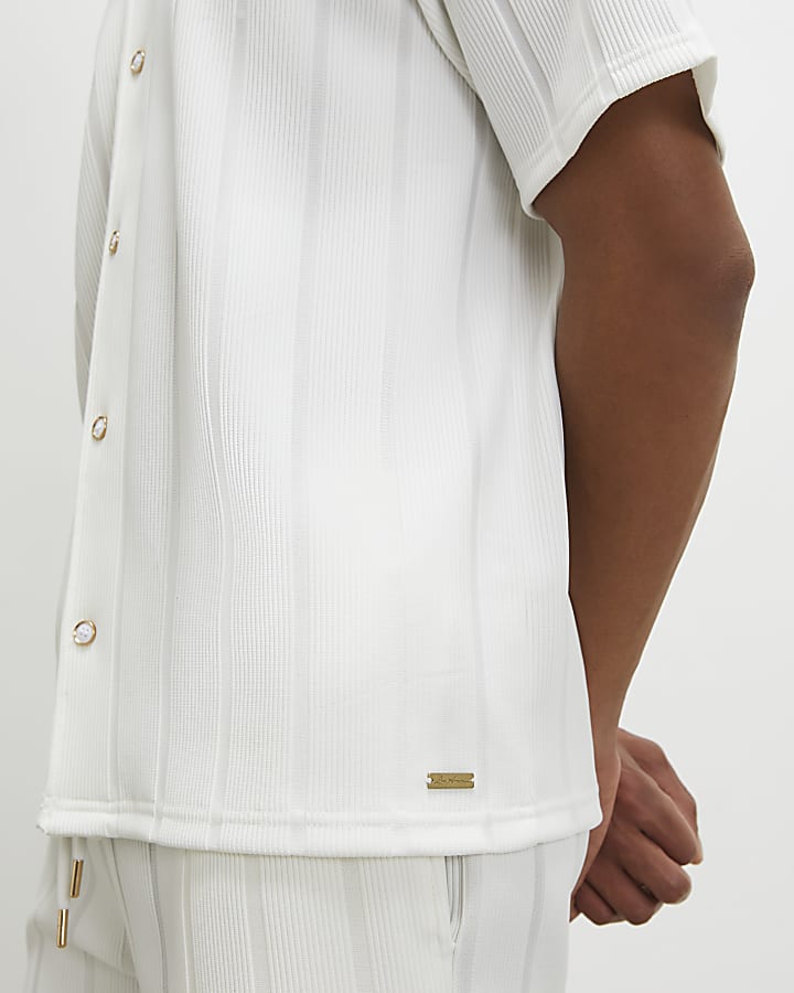 White Regular Fit Textured Stripe Shirt