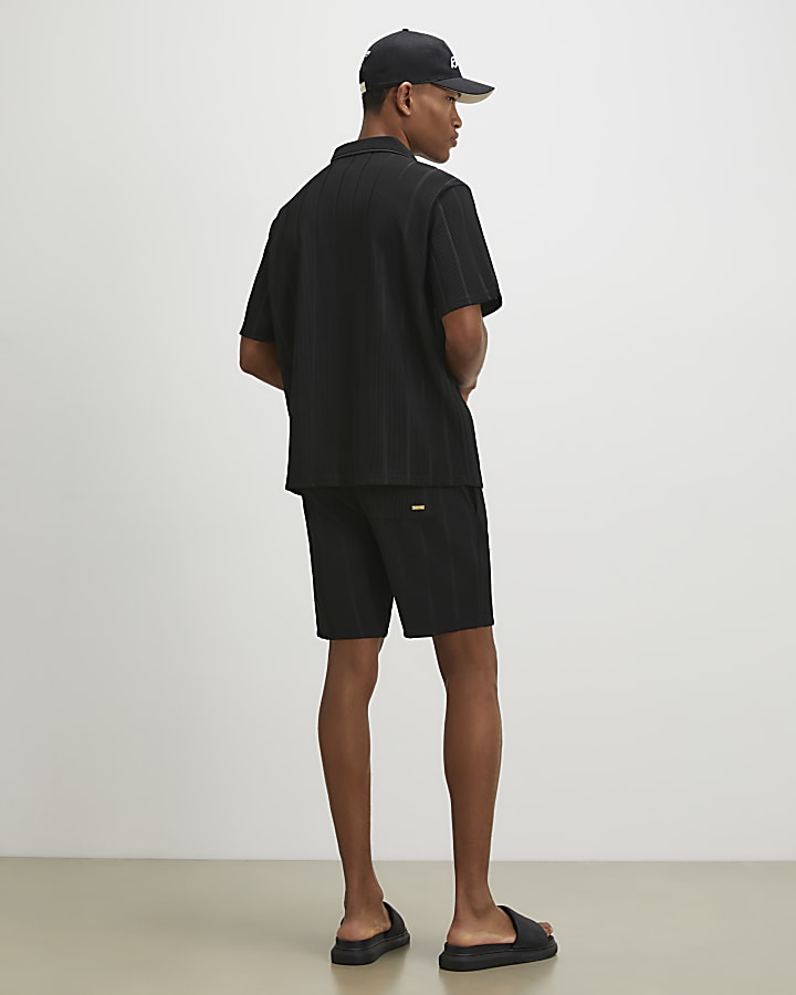 Black Regular Fit Textured Stripe Shirt