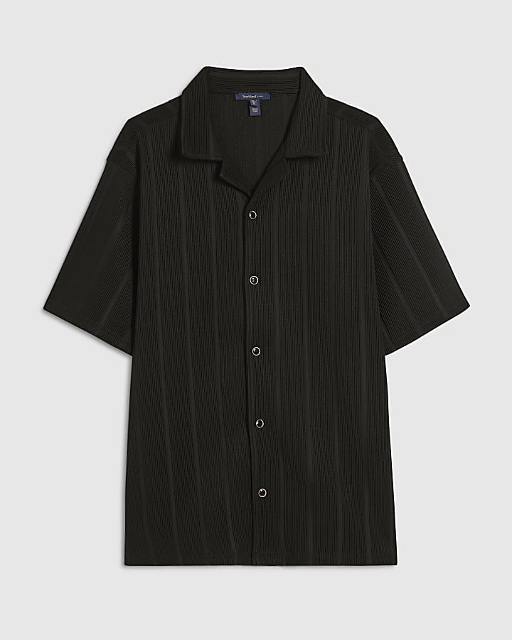 Black Regular Fit Textured Stripe Shirt