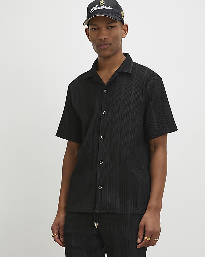 Black Regular Fit Textured Stripe Shirt