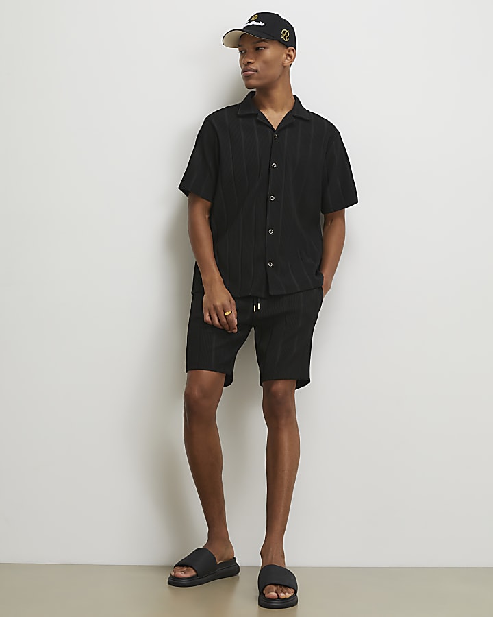 Black Regular Fit Textured Stripe Shirt
