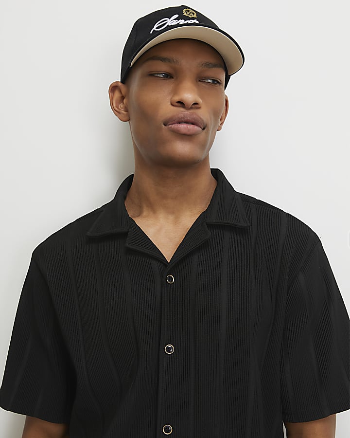 Black Regular Fit Textured Stripe Shirt