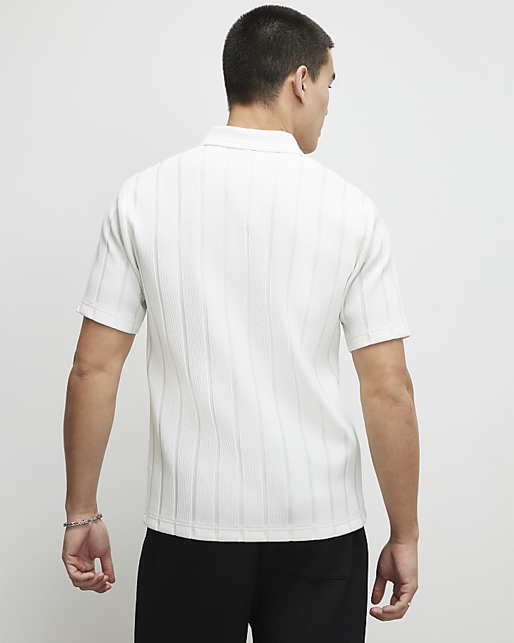 White Slim Fit Open Neck Polo Shirt