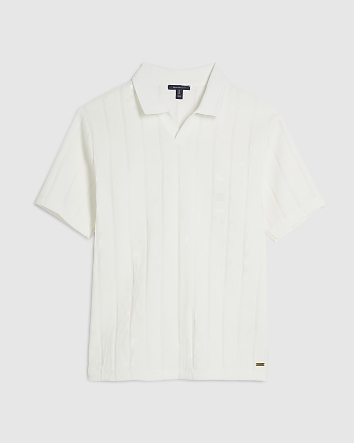 White Slim Fit Open Neck Polo Shirt