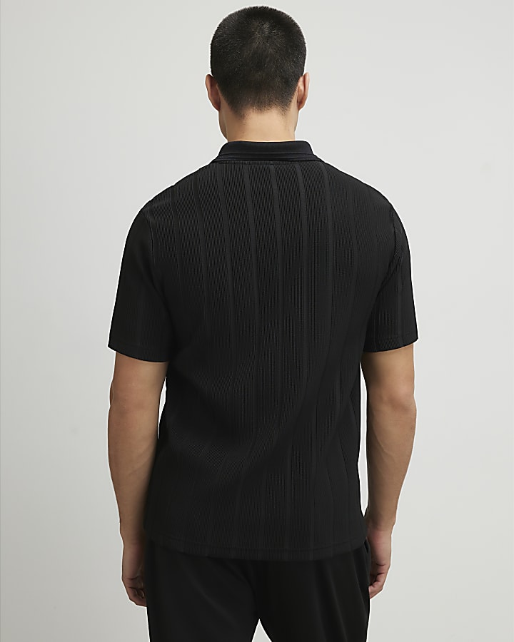 Black Slim Fit Open Neck Polo Shirt
