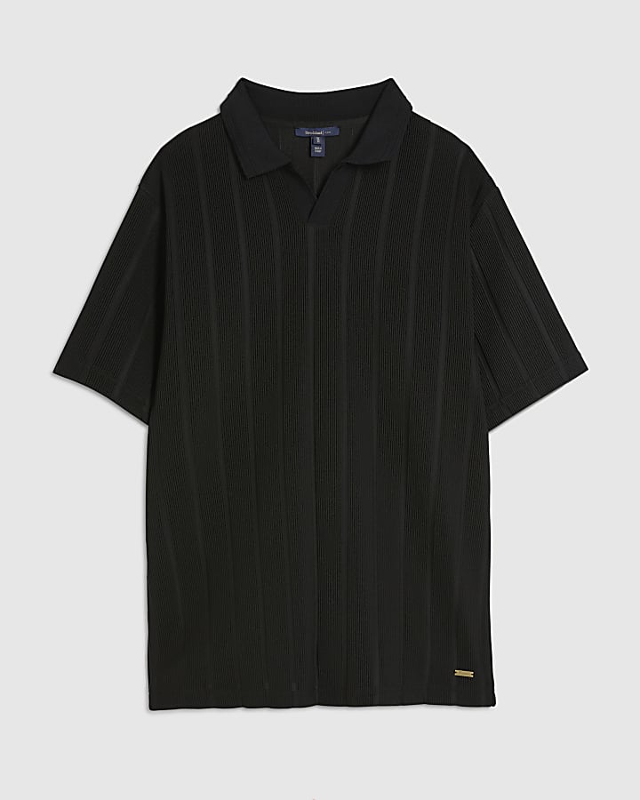 Black Slim Fit Open Neck Polo Shirt