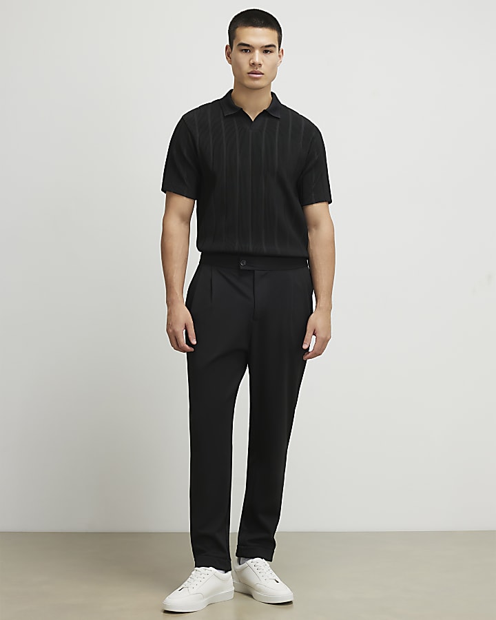 Black Slim Fit Open Neck Polo Shirt