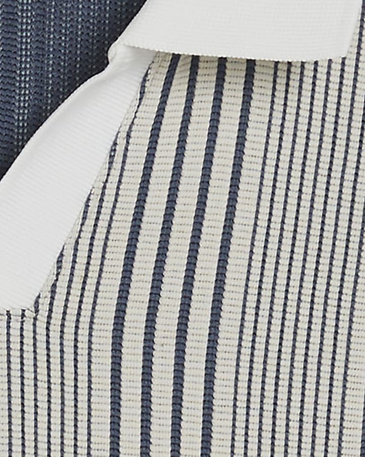 Blue Slim Fit Stripe Open Neck Polo Shirt