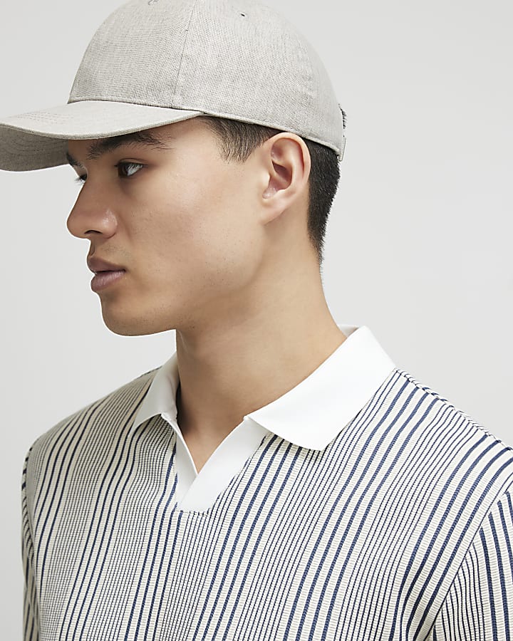 Blue Slim Fit Stripe Open Neck Polo Shirt