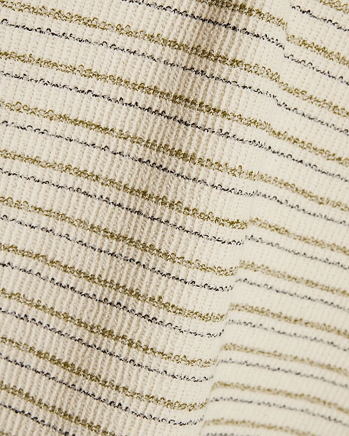 Cream Slim Fit Crochet Open Neck Polo Shirt