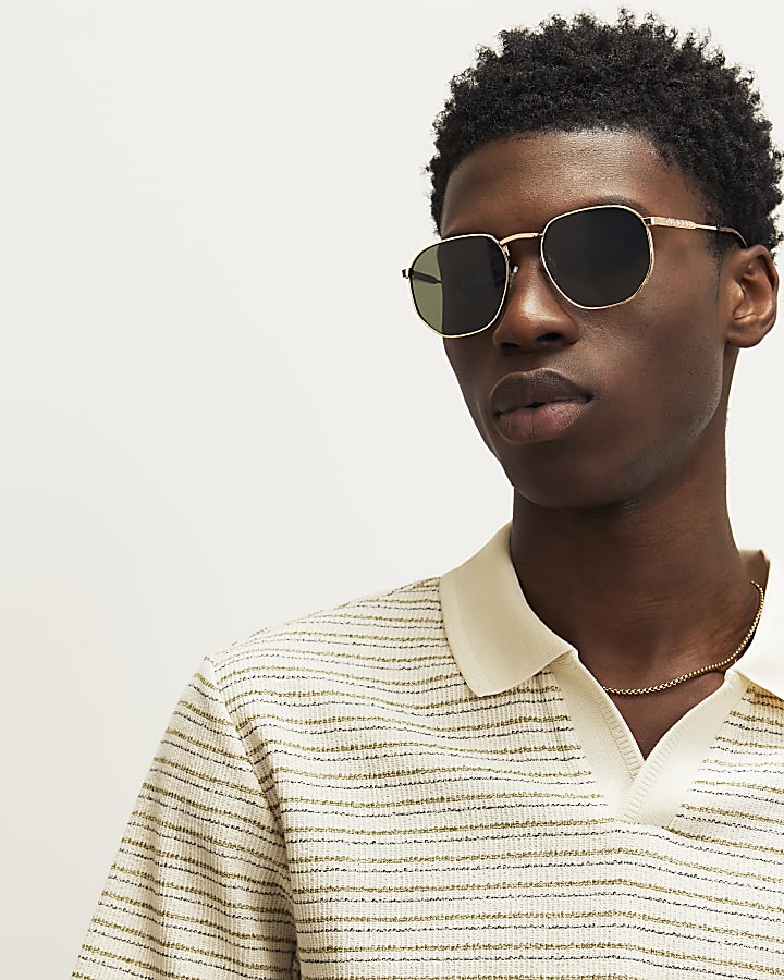 Cream Slim Fit Crochet Open Neck Polo Shirt