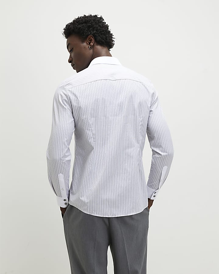 Grey Slim Fit Stripe Shirt