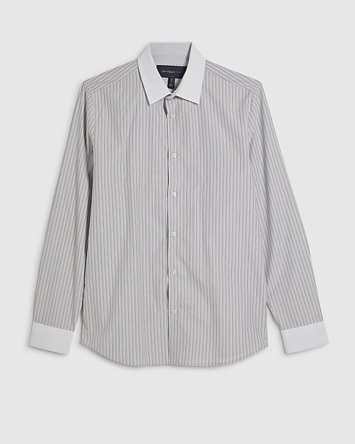 Grey Slim Fit Stripe Shirt