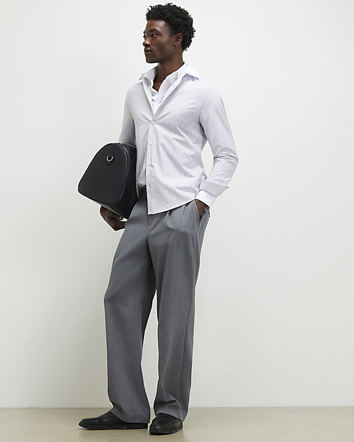 Grey Slim Fit Stripe Shirt