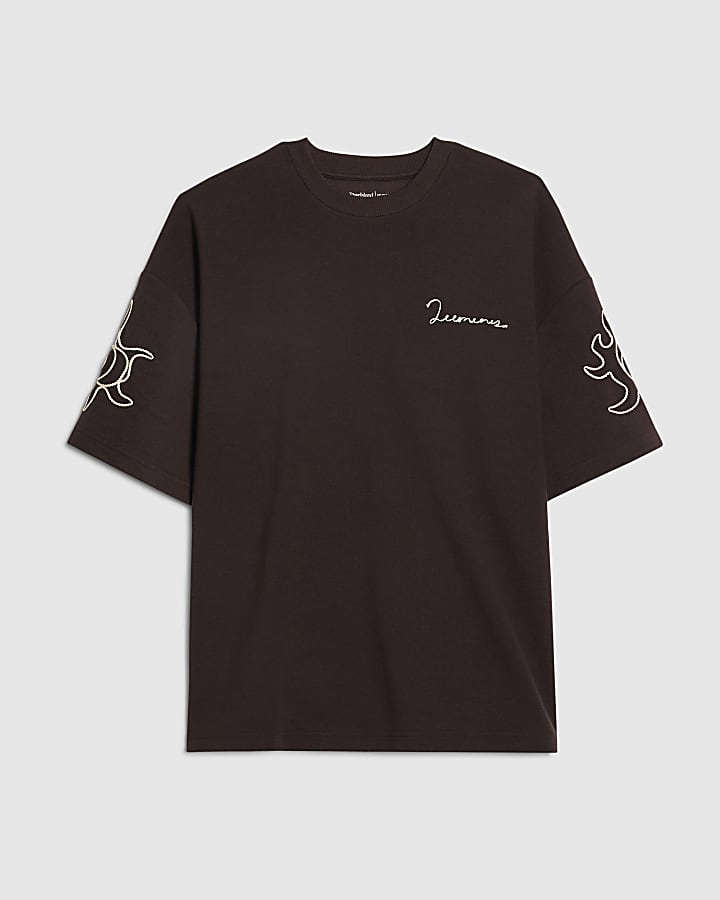Brown Oversized Fit Luminis Roping T-Shirt