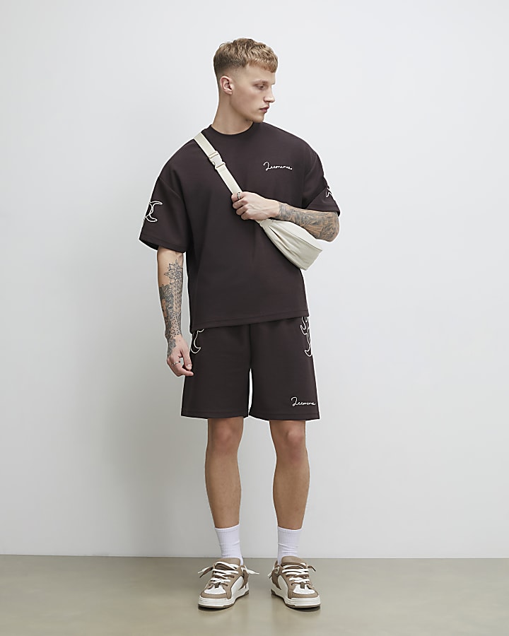 Brown Oversized Fit Luminis Roping T-Shirt