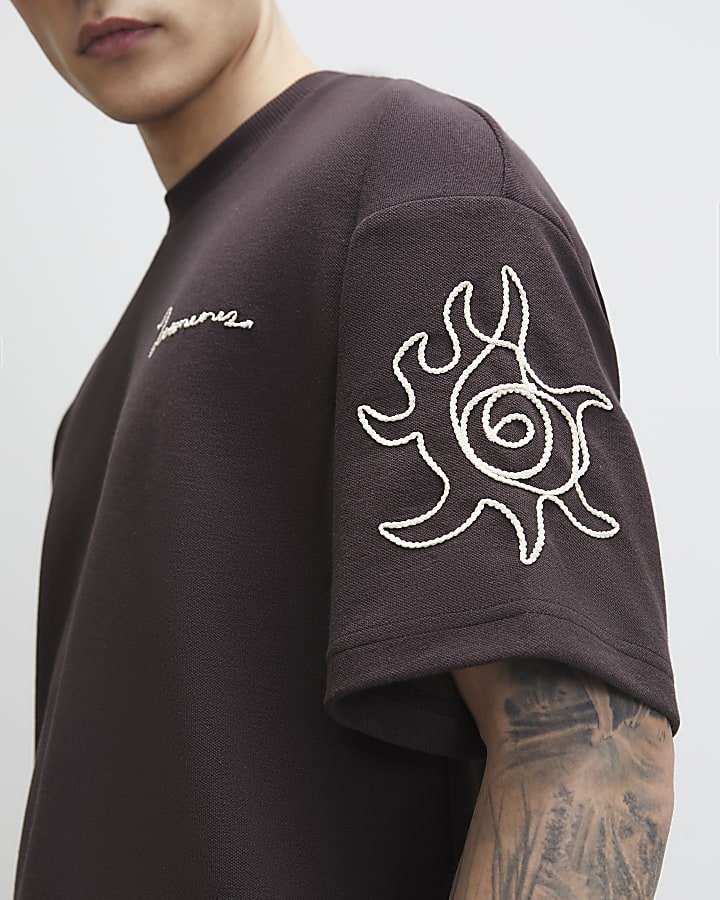 Brown Oversized Fit Luminis Roping T-Shirt