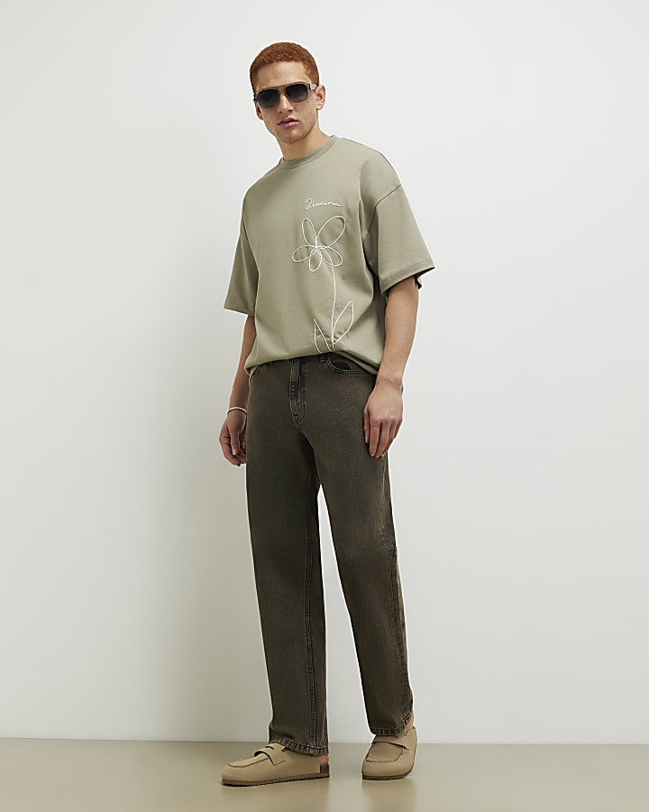 Green Oversized Fit Floral Roping T-Shirt