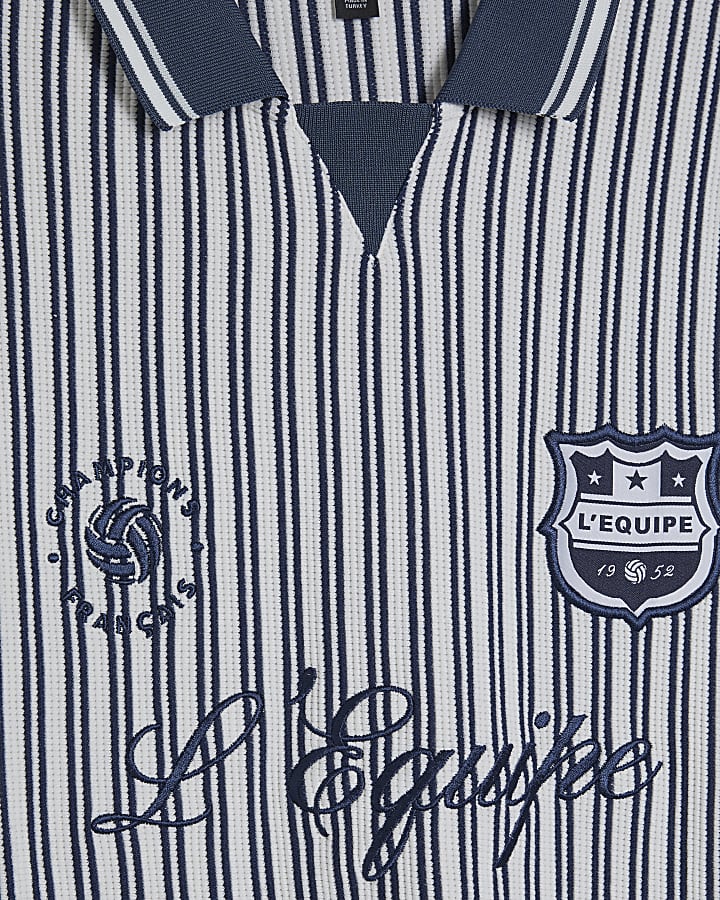 Blue Regular Fit L'Equipe Stripe Polo Shirt