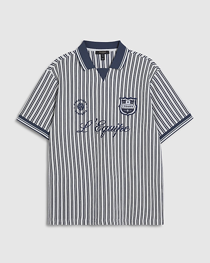 Blue Regular Fit L'Equipe Stripe Polo Shirt