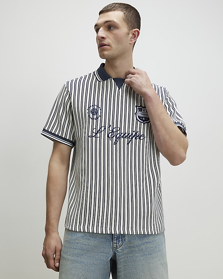 Blue Regular Fit L'Equipe Stripe Polo Shirt