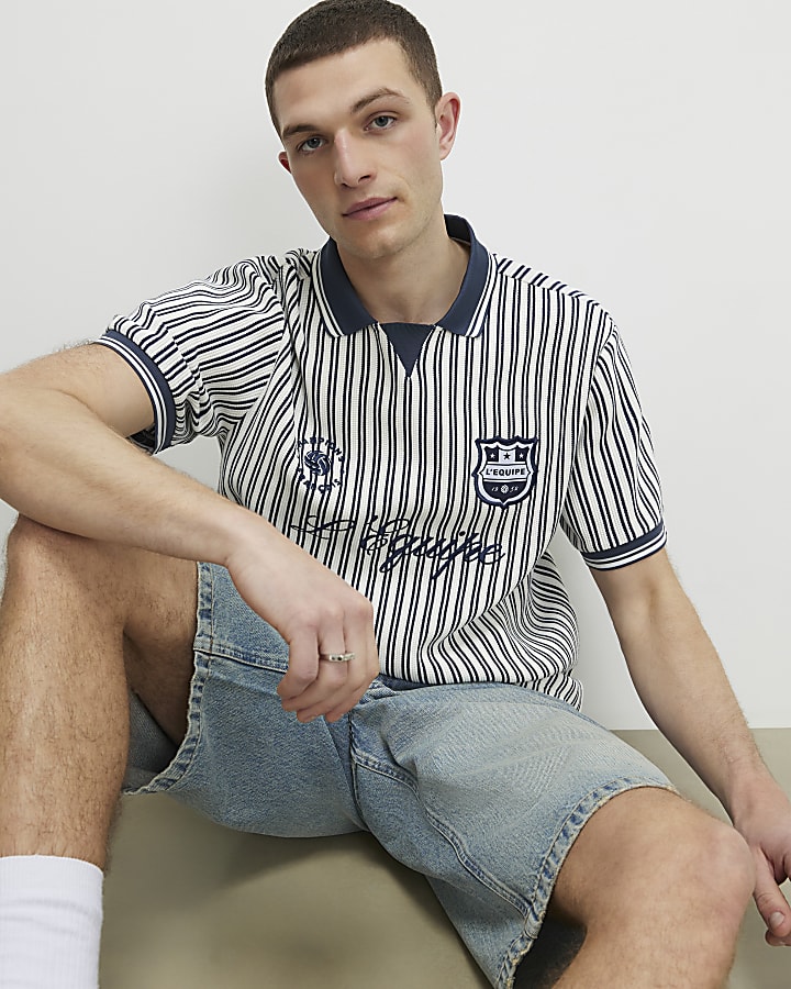 Blue Regular Fit L'Equipe Stripe Polo Shirt