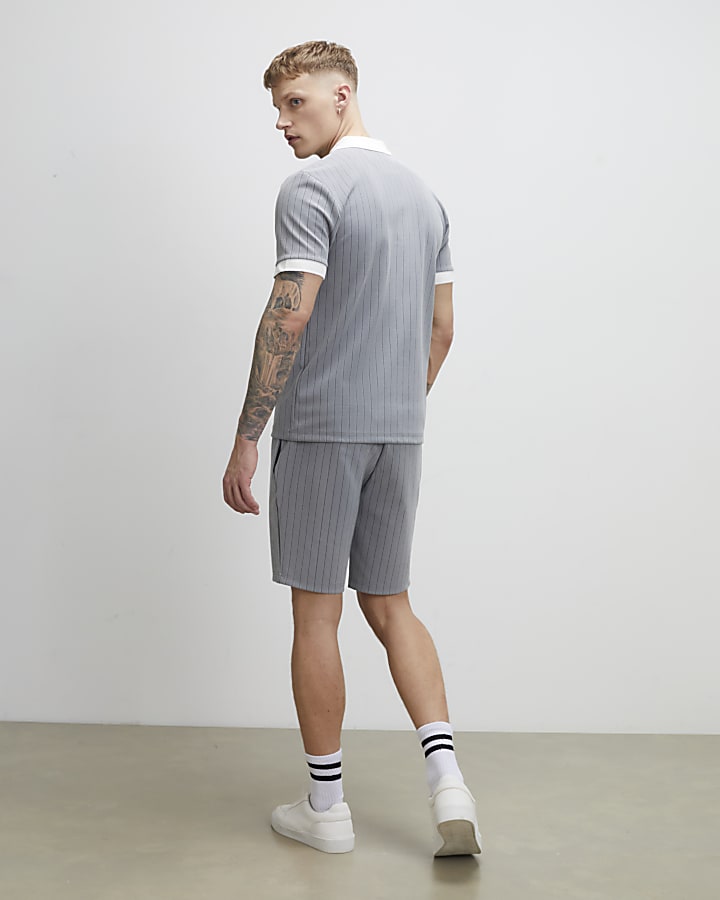 Grey Slim Fit Pinstripe Shorts