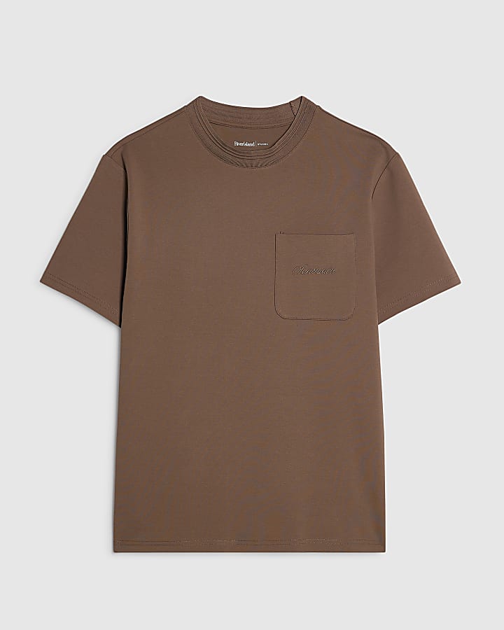 Brown Slim Fit Sanctuaire Pocket T-Shirt