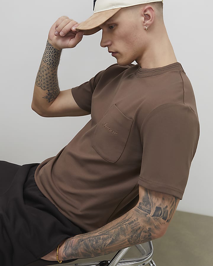Brown Slim Fit Sanctuaire Pocket T-Shirt