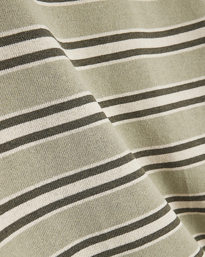 Green Oversized Fit Stripe V Neck T-Shirt