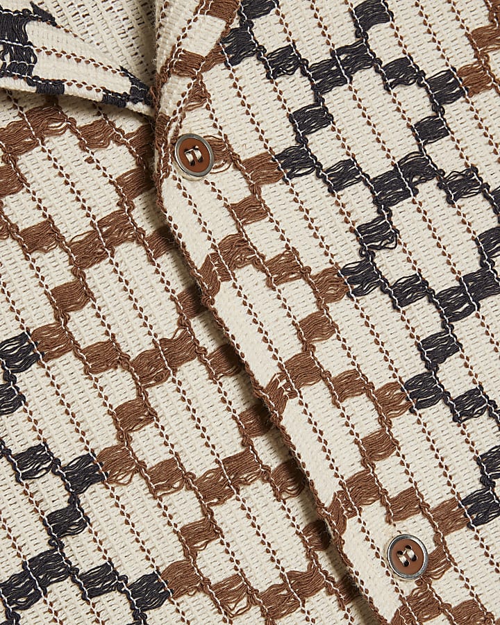 Brown Regular Fit Geometric Crochet Shirt
